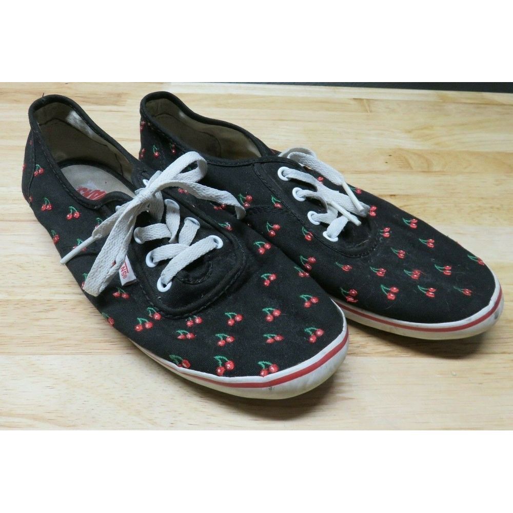 VANS Authentic Women 10.5 Low Cut Cherry Logo Embroidered White Lace VN-0MAPL6M